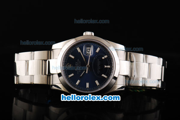 Rolex Datejust Oyster Perpetual Swiss ETA 2836 Automatic Movement Full Steel with Dark Blue Dial and White Stick Markers - Click Image to Close